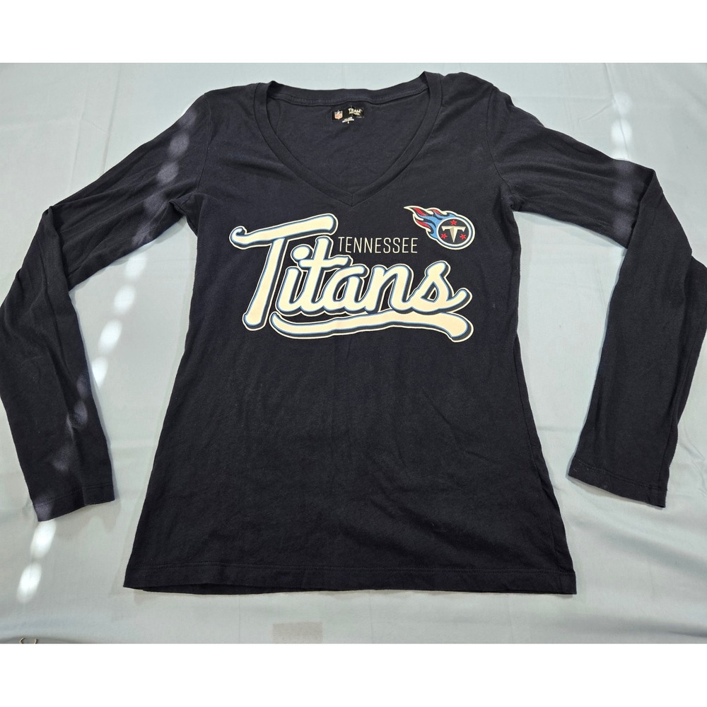 NFL Team Apparel Tennessee Titans Womens Navy Blue Long Sleeve V-Neck Shirt S